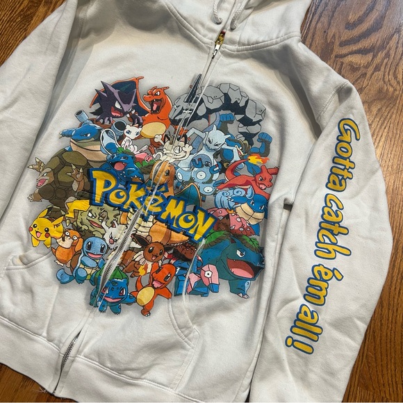 Rare Vintage Pokemon Full Zip Hoodie 2008 Anime Kanto Sz Small White Pikachu - Picture 2 of 8